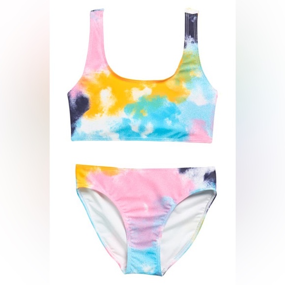 Melrose and Market Other - Kids' Square Neck Print 2-piece Set In Pink Aurora- Teal Tie Dye size 14